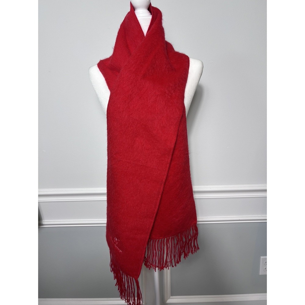 Alpaca Camargo Red Alpaca Wool Blend Scarf Embroidered Made in Peru Fringe Soft - Picture 2 of 4